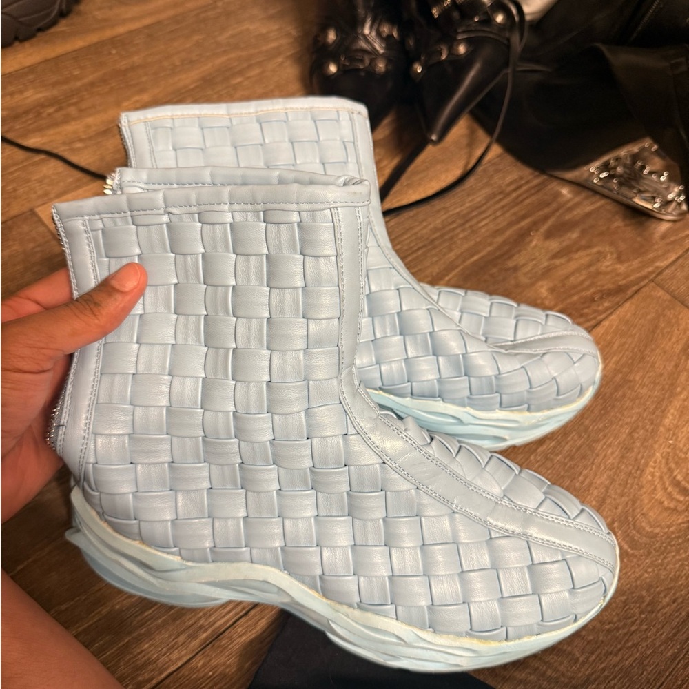 Women's Light Blue Woven Ankle Boots